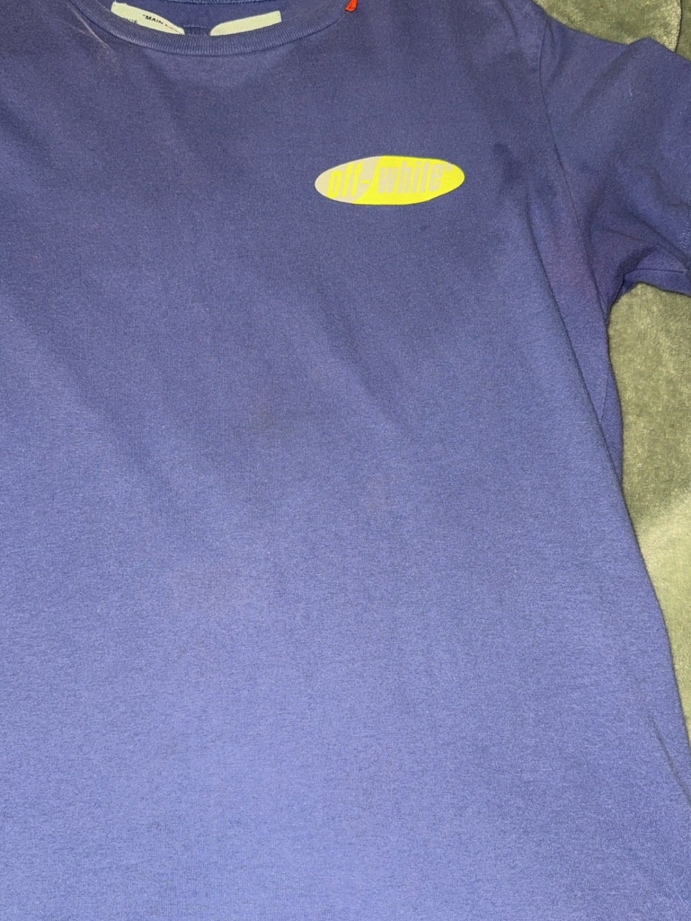 Off-White Purple Tee with Neon Yellow Logo